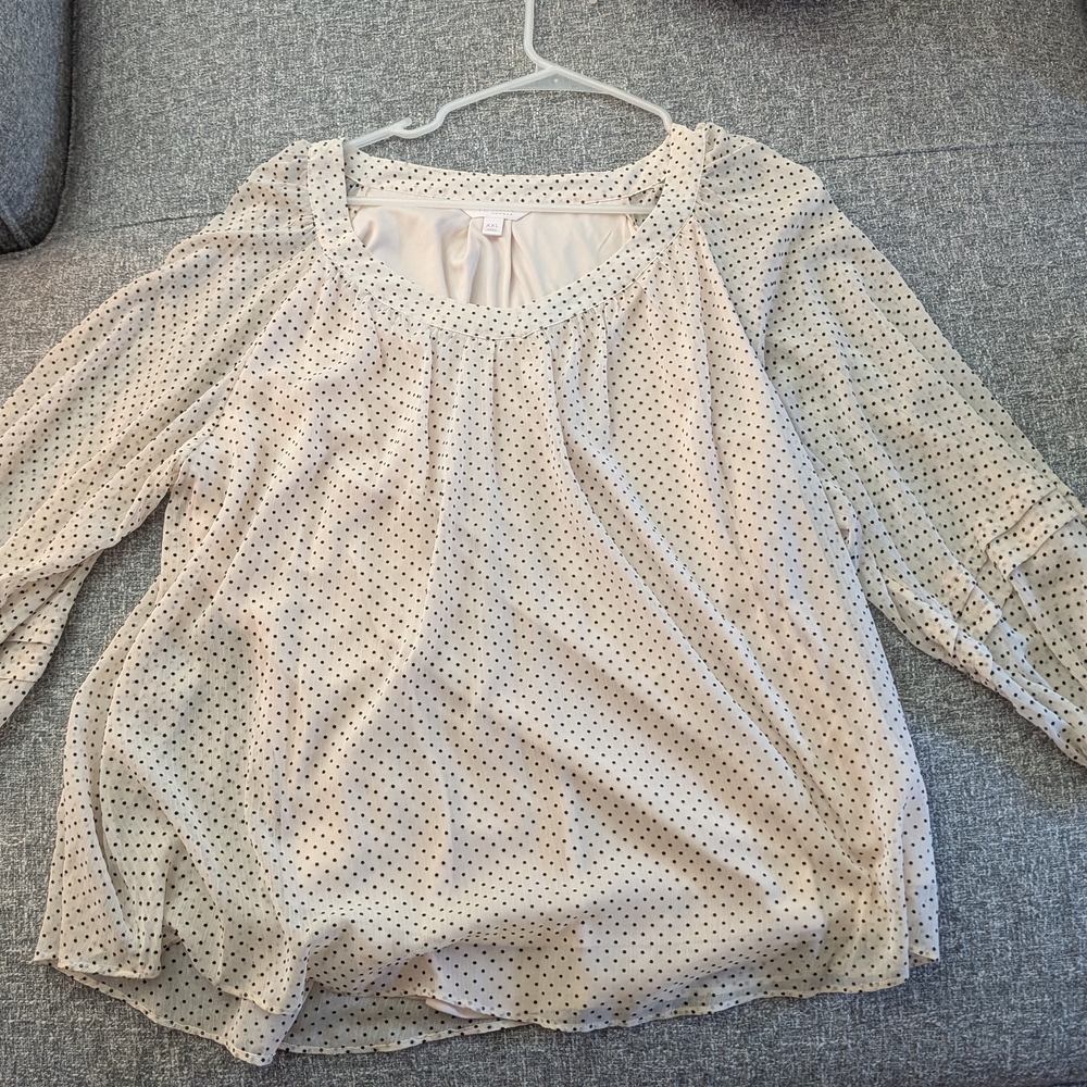 LC Lauren Conrad Cream Polka Dot Blouse